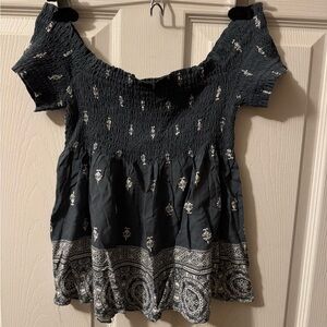 Smocked Off-Shoulder Boho Women's  Babydoll Crop Top